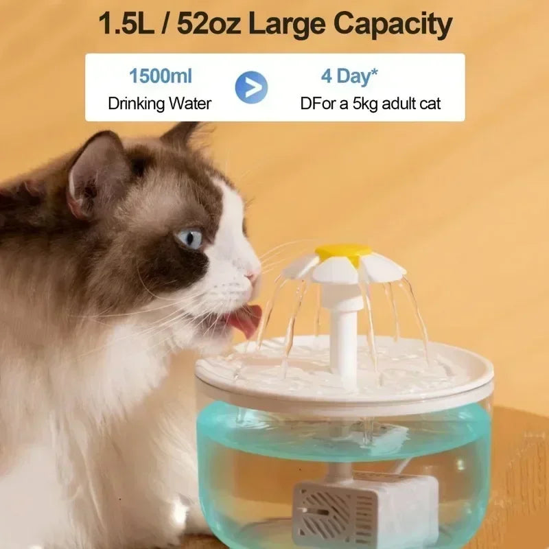 Cute Flower Cat Drinking Fountain