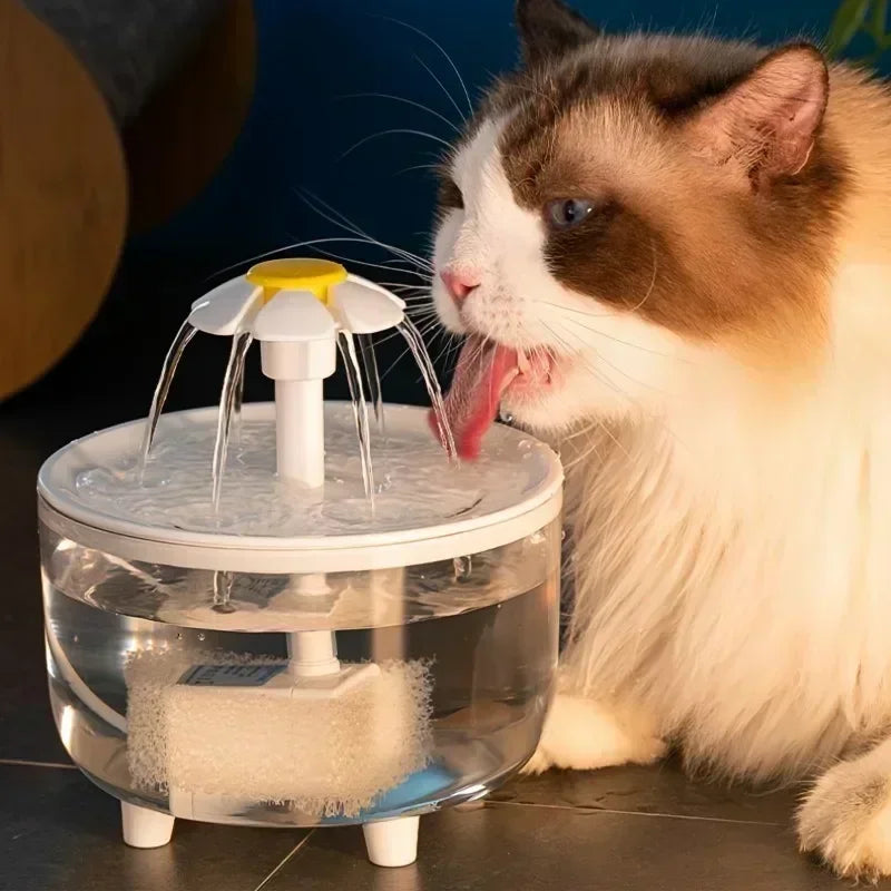 Cute Flower Cat Drinking Fountain